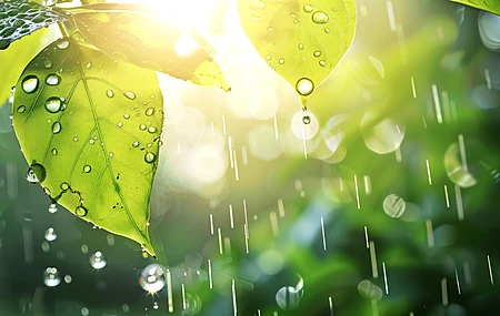 热门AI艺术 雨 树叶 水滴 背光 电脑 手机壁纸 5824×3264
