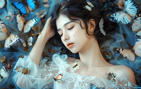 经典女性 蝴蝶 睡眠 AI艺术 电脑 手机壁纸 3840×2160