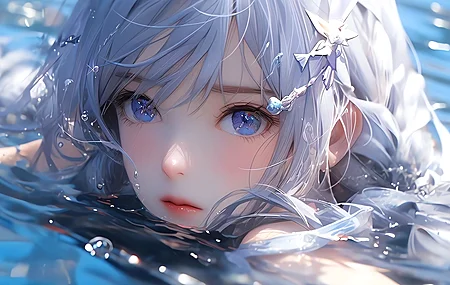 热门蓝眼睛 长发 水 水中女孩 银发 电脑 高清壁纸 3840×2160