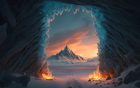 精选艺术 原图 插图 AI艺术 冰 山 雪 风景 日落 云 夕阳辉光 电脑 无水印壁纸 3840×2400