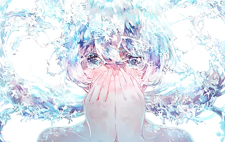 绚丽短发 动漫 动漫女孩 水色眼睛 白色背景 水 水花 壁纸 3840×2160