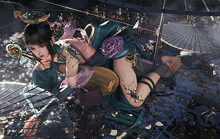 热门女人 梦幻女孩 古典风格 抱琴的女孩 高清壁纸 3840×2160
