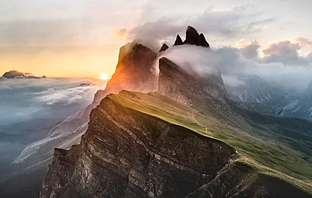 山脉 风景 阳光 云层 景深 日出 天空 橙色天空 无水印壁纸 3840×2160