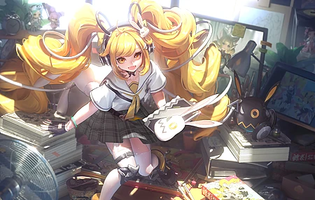经典王者荣耀 安琪拉 动漫女孩 双尾 黄眼睛 校服 4K壁纸 3840×2160