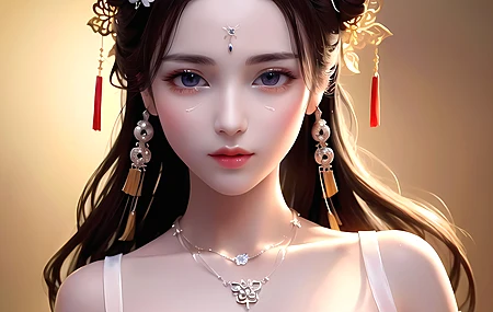 高清亚洲人 项链 发饰 珠宝 漂亮的女孩肖像 壁纸 3840×2160