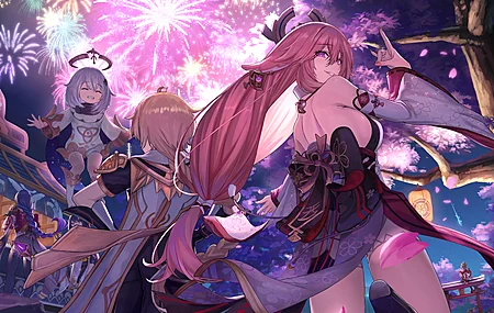 绚丽原神 游戏CG角色 动漫女孩 烟火 花瓣 桌面壁纸 3840×2160