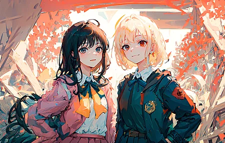 女学生 微笑 动漫女孩 石蒜反冲 井上秋菜 西木千里 领结 校服 艺术 4K高清壁纸 3840×2160