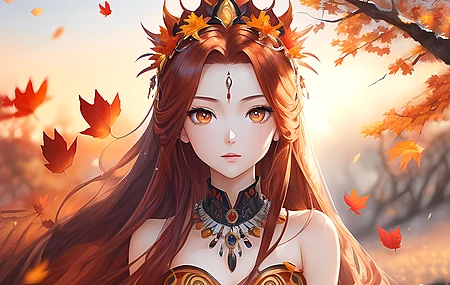 精选女性 艺术 AI艺术 插图 树叶 正面视图 手机壁纸 3840×2160