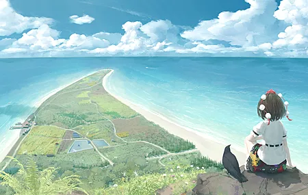 土豆 小丸阿雅 动漫女孩 风景 户外 地平线 大海 自然 高清壁纸 3840×2160