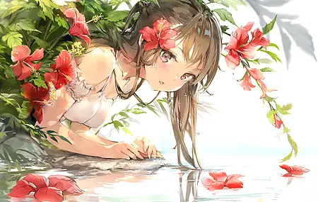 热门安米 黑发 动漫 动漫女孩 AI艺术 肖像 水 花 手机壁纸 3840×2160