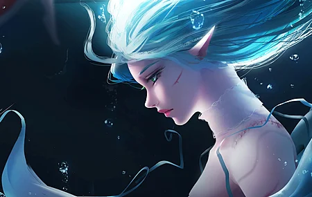 精灵 女人 绿眼睛 幻想女孩 脸 青色头发 4K高清壁纸 3840×2160