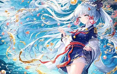 长发 动漫 动漫女孩 原神 艺术 水 泡泡 异瞳 4K高清壁纸 3840×2160