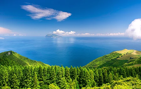 自然 景观 水 海 云 天空 树木 地平线 远景 岛屿 海岸 4K高清壁纸 7641×4413