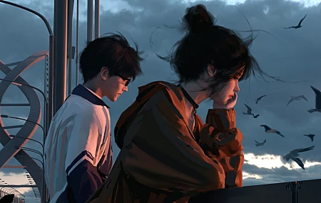 热门女人 发髻 户外 男人 插图 天空 高清壁纸 8500×3617