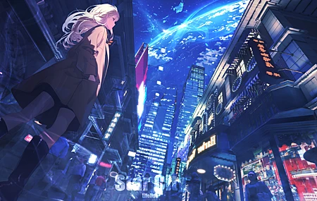 精选生命线 原创 角色 站立 户外 女性 长发 金发 动漫 城市 夜晚 天空 女孩 建筑 高跟鞋 灯光 高清壁纸 6000×3000