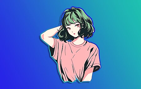 绿头发 动漫 女孩 渐变 蓝色背景 放大 桌面壁纸 3840×2160
