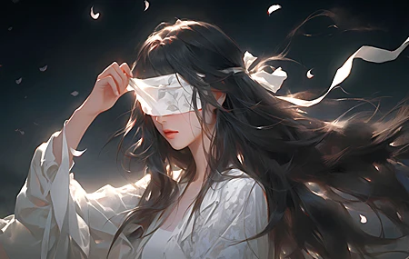 唯美 古风 女孩 长发 蒙眼 桌面壁纸 3840×2160