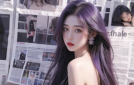 精选报纸墙 美女 回眸 一笑 回头 4K 无水印壁纸 3840×2400