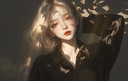 暗色系 动漫 少女 长发 黑色衣服 光斑 酷 4K壁纸 3840×2160