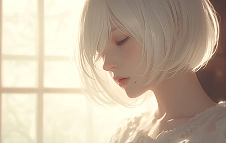 经典2b 闭眼 唯美 短发 波波头痣 动漫 高清壁纸 3840×2160