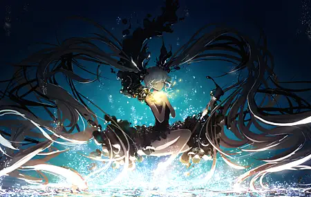 蓝色头发 长发 初音未来 动漫 女孩 水 深海 水下 手机壁纸 6720×3780