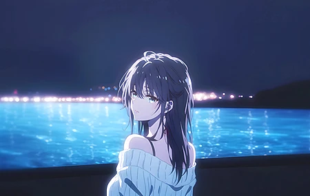 雪 雪乃 回头 海 夜晚 唯美 女孩 少女 美女 壁纸 3840×2160