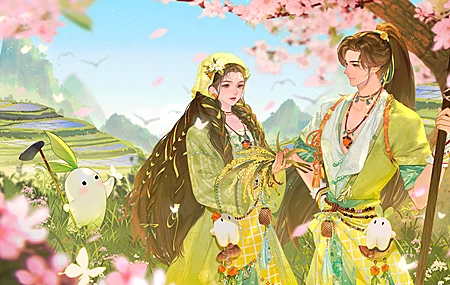 经典天涯 明月刀 春天 鲜花 情侣 浪漫 壁纸 3841×2160