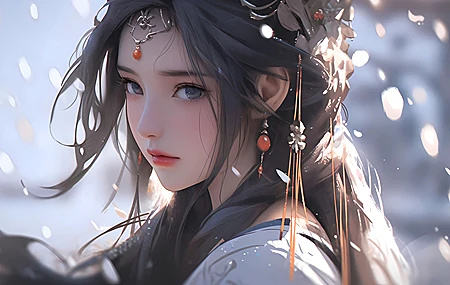 高清漂亮 古风 美女 头饰 回头 凝望 4k 手机壁纸 3840×2160
