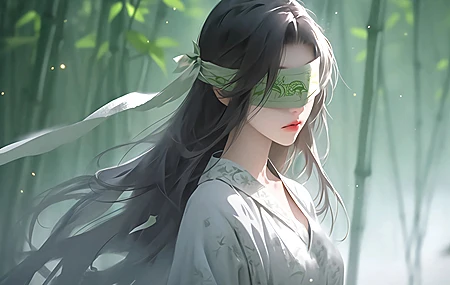 热门竹林 清新 蒙眼 女孩 古风 汉服 高清壁纸 3840×2160