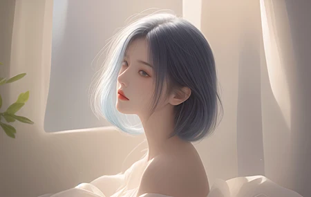 唯美 短发 女孩 绿色植物 屋内 壁纸 3840×2160