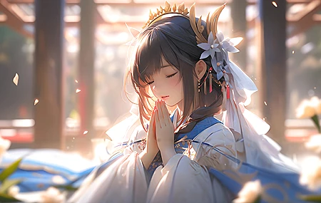 女孩 双手合十 许愿 壁纸 3840×2160
