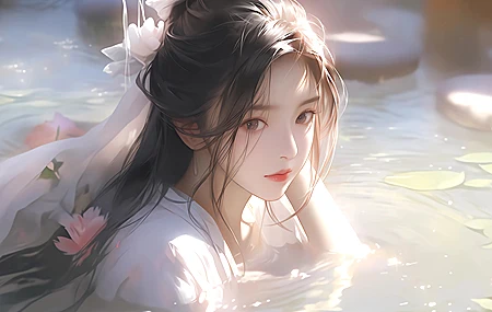 水中 古风 美女 头花 唯美 壁纸 3840×2160