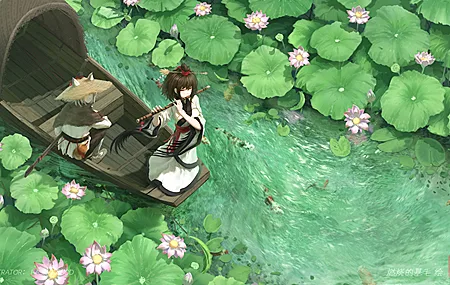 唯美渔船 长笛 鲜花 睡莲 划船 女孩 女人 古风 仙侠 草帽 壁纸 3840×2160