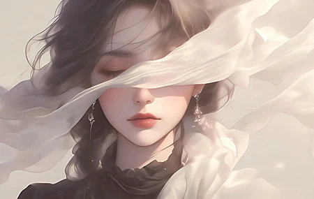 精选遮眼 唯美 动漫耳坠 女人 头像 闭眼 丝带 纱巾 高清壁纸 3840×2400