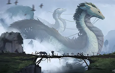 卡飞 奇幻艺术 龙 生物 桥 中国龙 4K高清壁纸 4096×2456