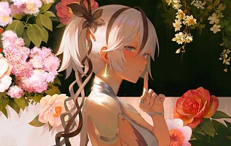 呼啸波 花朵 安静 动漫 女孩 藤蔓 衣领 叶子 壁纸 7522×3800
