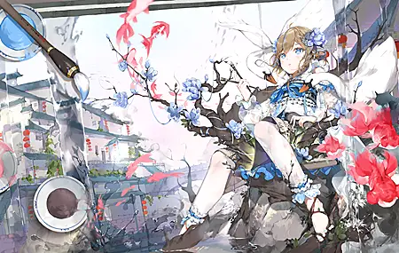 高清蓝头发 动漫 女孩 鱼 动物 画笔 桌面壁纸 3840×2160