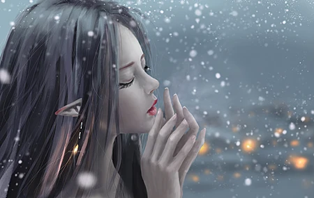 唯美伊迪亚 凯 精灵 夜 雪 画 无水印壁纸 4000×2657