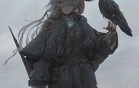 女巫 动漫 女孩 AI艺术 人像 展示 肖像 乌鸦 女巫帽子 灰发 绷带 血 手机 4K高清壁纸 3932×4096