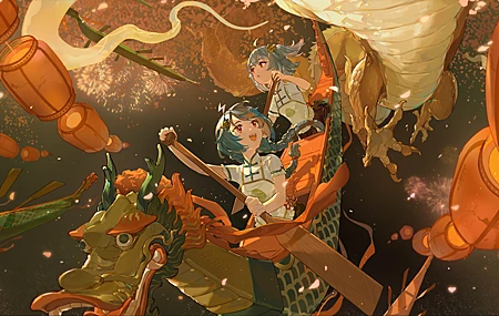 精选女孩 动漫 AI艺术 新年 烟花 仰视 无水印壁纸 4551×2561