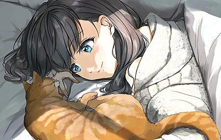 蓝眼睛 动漫 女孩 猫 桌面壁纸 3840×2160