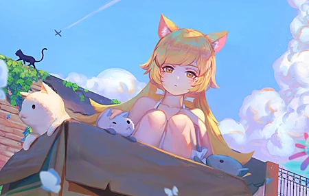 猫女孩 动漫 女孩 猫 4K壁纸 4889×2750