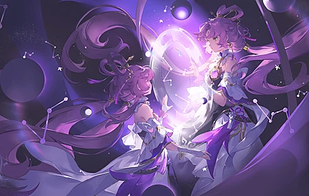热门粉色头发 长发 动漫 女孩 星际铁路 黄眼睛 双尾 星座 高清壁纸 4923×2480