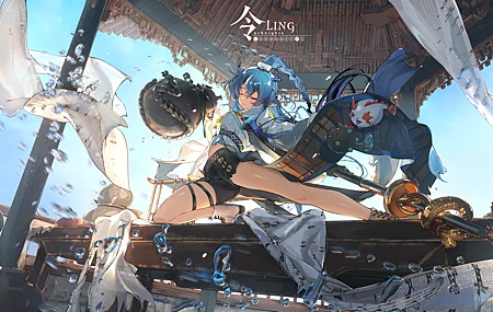 热门蓝头发 长发 梦幻 女孩 闭眼 玲玲 神枪手 动漫 奇幻艺术 兽耳 高清壁纸 7000×3000