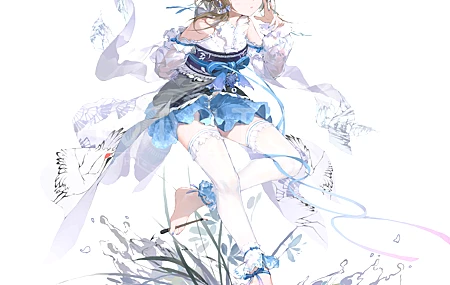 菩提 蓝眼睛 脚 动漫 女孩 长袜 白色背景 极简主义 手机 壁纸 4860×4860