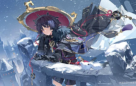 站立 漫游者 原神 动漫 男孩 雪 手套 雪花 鸟 动物 帽子 4K高清壁纸 4408×2636