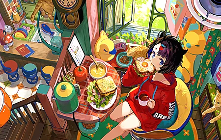 动漫 女孩 插图 鸟瞰 4K高清壁纸 5400×2319