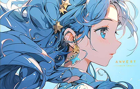 超清蓝头发 蓝眼睛 长发 动漫女孩 耳环 明星 手机 4K壁纸 4096×4096