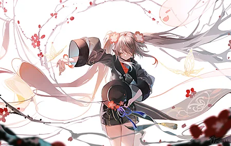 动漫 动漫女孩 樱花 帽子 双马尾 手机壁纸 4096×2437