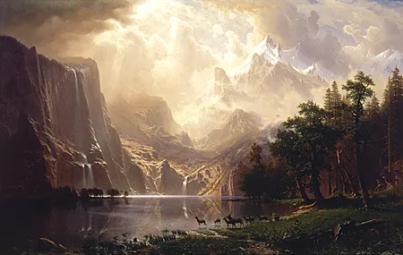 绘画 风景 山 云 荒野 奇幻艺术 天空 阳光 鹿 动物 自然 壁纸 3993×2387